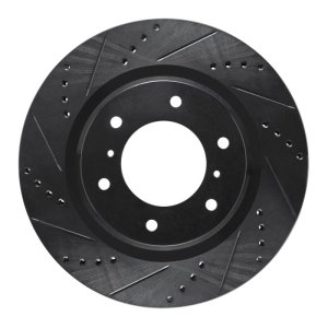 Mitsubishi Montero Limited Brake Rotor (1) - Front Left - R1 Concepts - Drilled & Slotted - Black - `08-`17